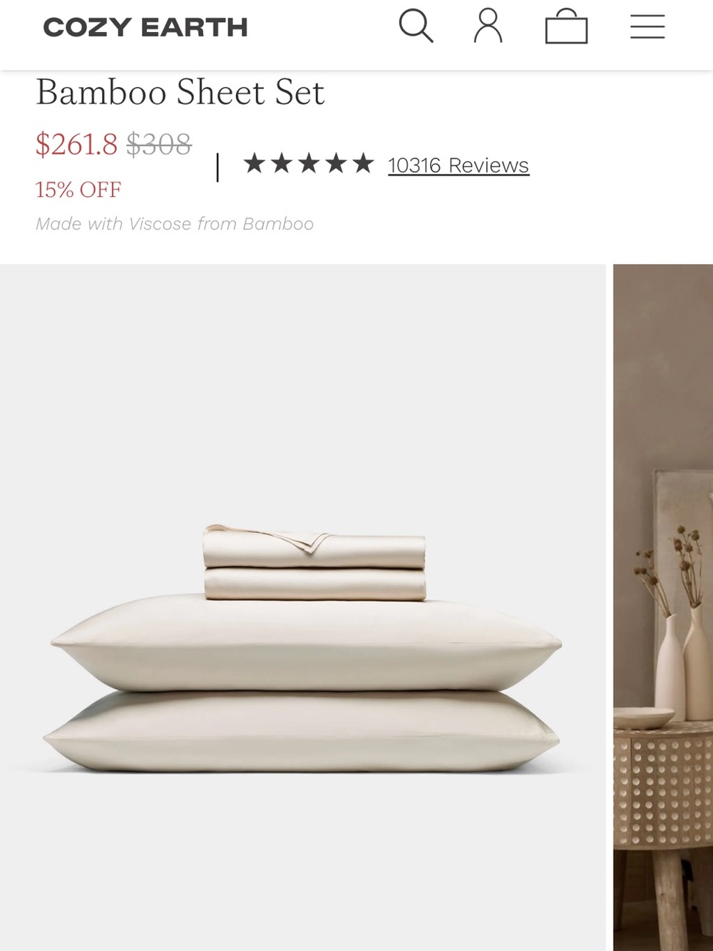 Cozy Earth Bamboo Queen Sheet Set - Oat